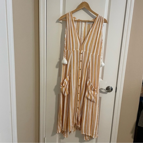 Faithfull The Brand Claudia Sun Azure Striped Midi Dress Yellow Size 4 - Picture 5 of 15